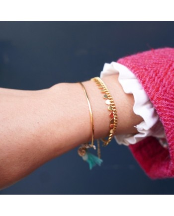 Bracelet maille gourmette breloques coeur acier inoxydable doré. 