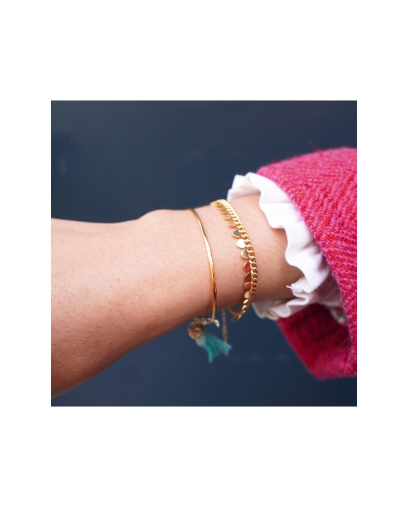 Bracelet maille gourmette breloques coeur acier inoxydable doré. 