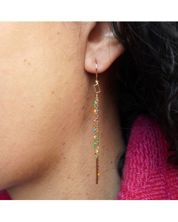 Boucles d'oreilles pendante, perles émaillées colorées, clip ou percée