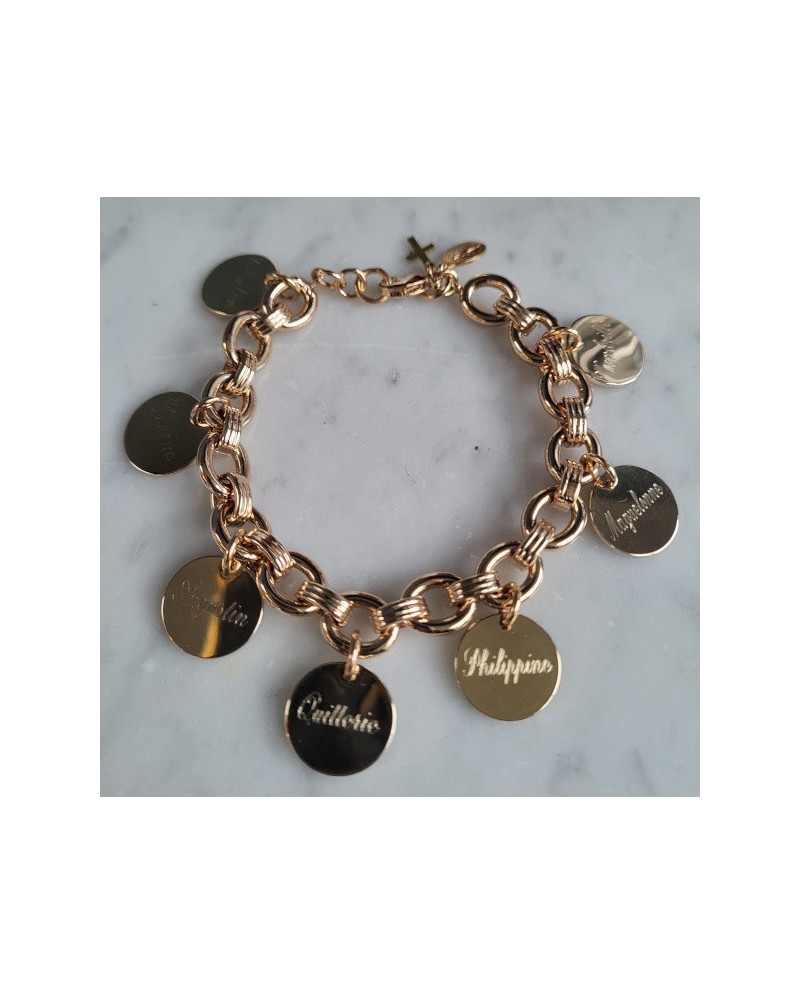 Bracelet plaqué or 3 microns gravé – Bracelet naissance personnalisé