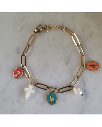 Bracelet maille marine doré médailles nacre – Bijou religieux