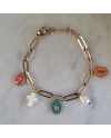 Bracelet maille marine doré médailles nacre – Bijou religieux