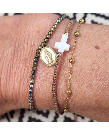 Bracelet perles facettes médaille dorée – Cadeau religieux