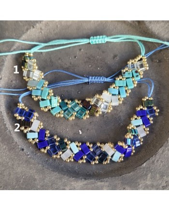 Bracelet perles japonaises plates acier inoxydable ajustable