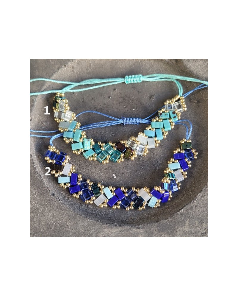 Bracelet perles japonaises plates acier inoxydable ajustable
