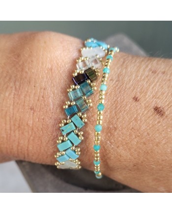 Bracelet perles japonaises plates acier inoxydable ajustable