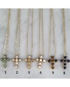 Collier Croix Pierres Cabochon – Pendentif Délicat 6 Pierres