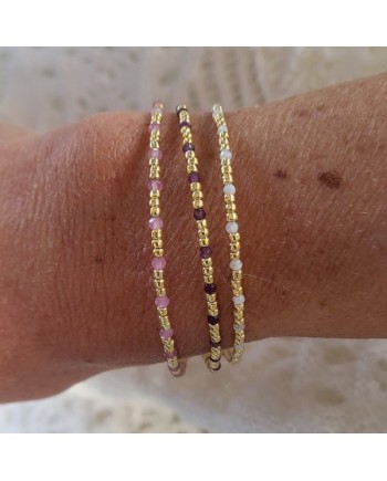 Bracelet Perles Acier Inoxydable Doré et Perle Colorée Ajustable  Meta Description :