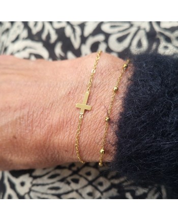 Bracelet Croix Acier Inoxydable Doré – Bracelet Ajustable Femme