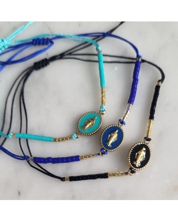 Bracelet Madone sur Cordon – Médaille Vierge et Perles Colorées Ajustable