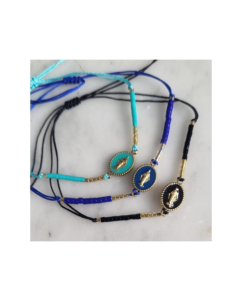 Bracelet Madone sur Cordon – Médaille Vierge et Perles Colorées Ajustable