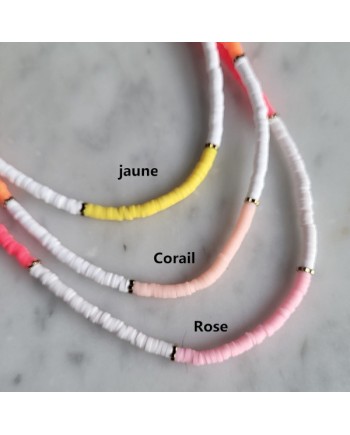 Collier perles colorées et doré vives, style surfer, taille ajustable