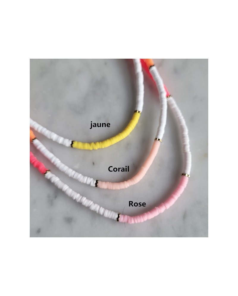 Collier perles colorées et doré vives, style surfer, taille ajustable