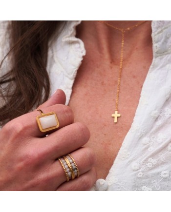 Bagues pierre ajustable en onyx, style retro, en acier inoxydable.