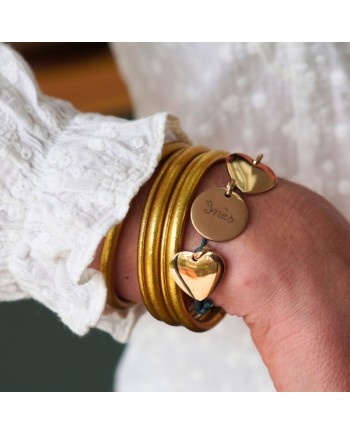 Bracelet breloque coeur ou médaille bombée, personnalisable.