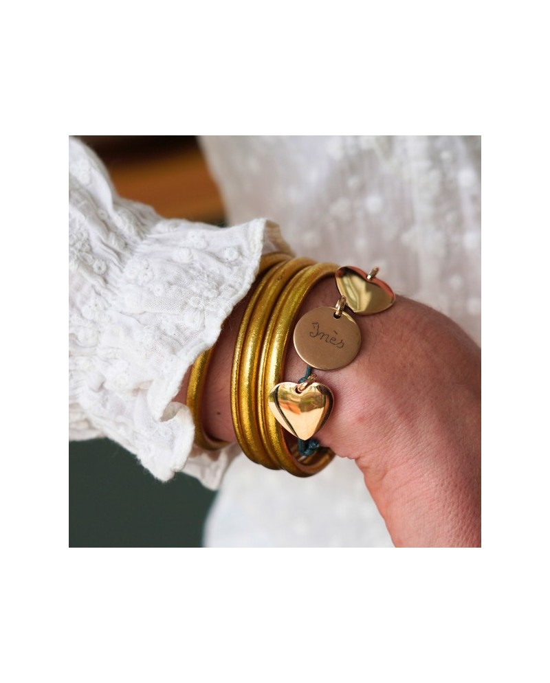 Bracelet breloque coeur ou médaille bombée, personnalisable.