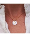 Collier chaîne ajustable acier inoxydable,médaille nacre et croix doré