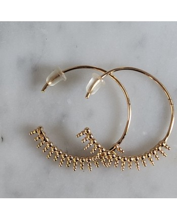 créoles fines motif laurier ou picots, plaqué or 3 microns, percée.