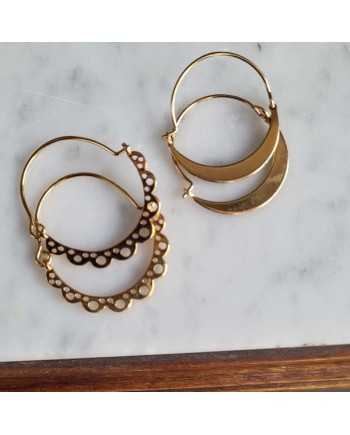 Boucles d'oreilles percées creoles à motif demi lune argent ou plaqué Or