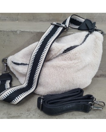 Sac forme banane peluche "moumoute" toile ou cuir, toucher doux légère