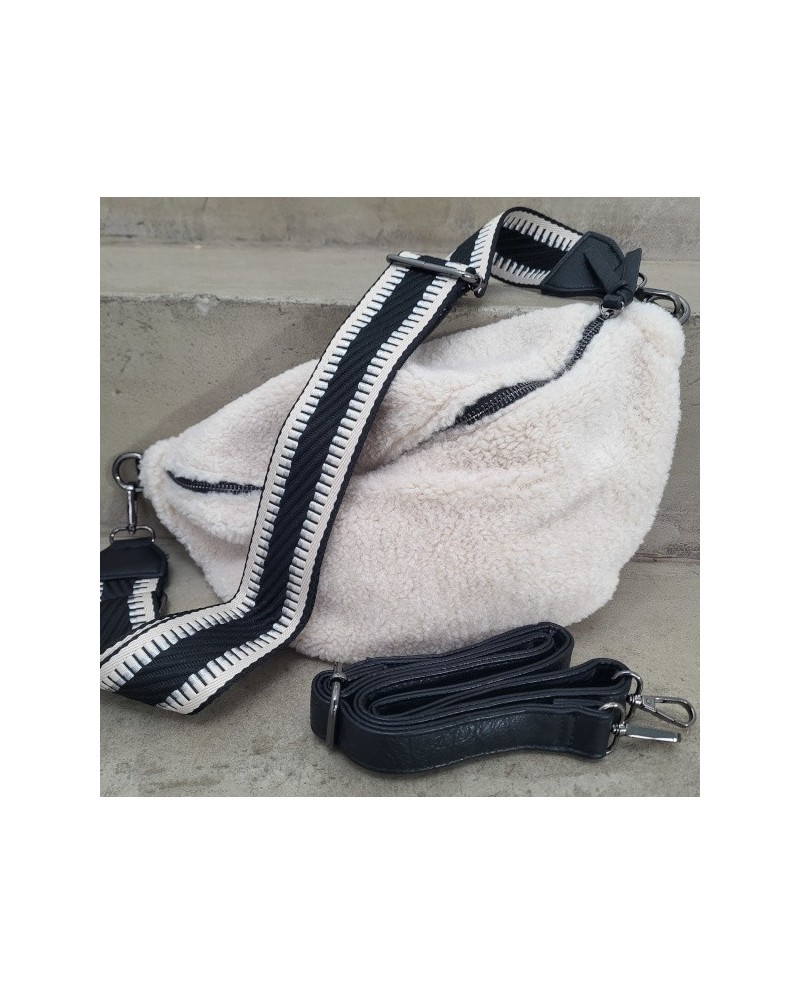 Sac forme banane peluche "moumoute" toile ou cuir, toucher doux légère