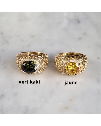 Bague plaqué or 3 microns pierre brillante verte ou jaune – bijou élégant