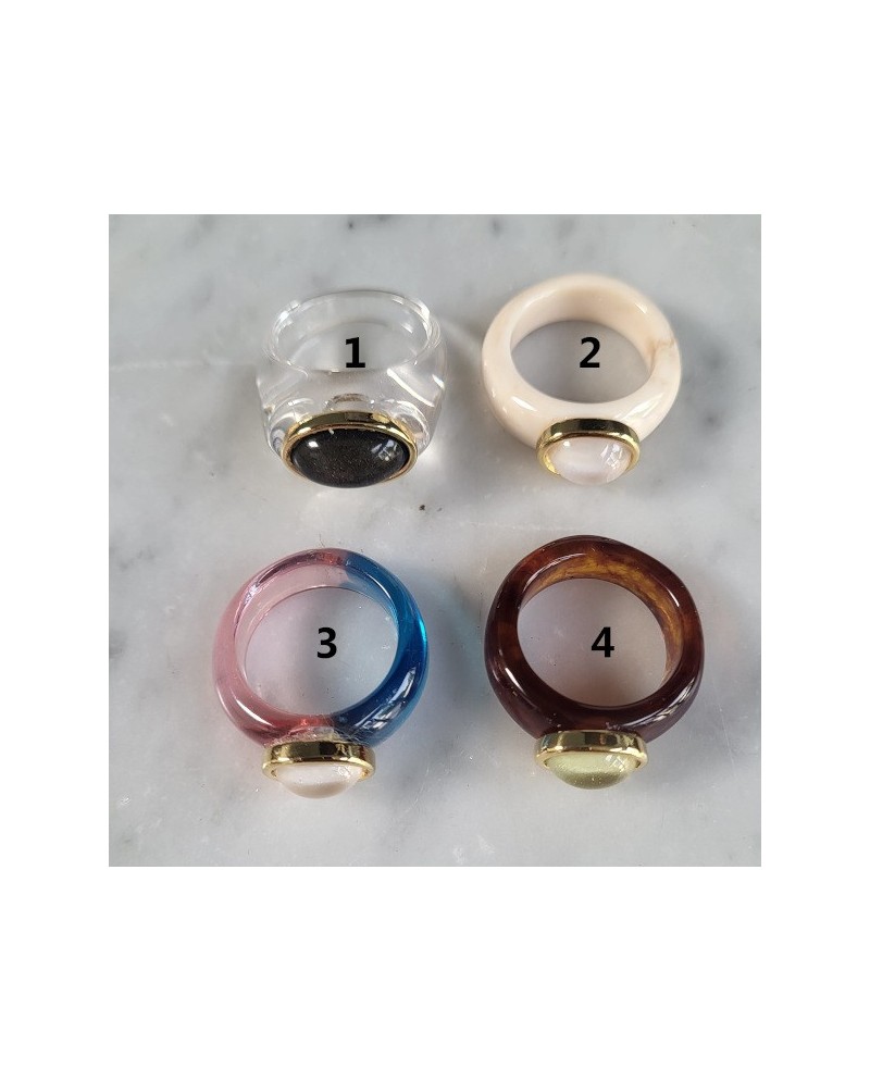 Bagues résine et pierre – Taille 54 – Design moderne et coloré