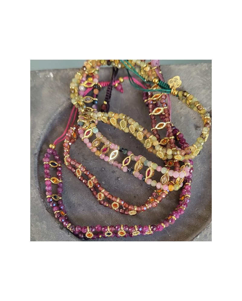 Bracelets souples perles style manchette – Coloris kaki, violet, rose pâle et orangé