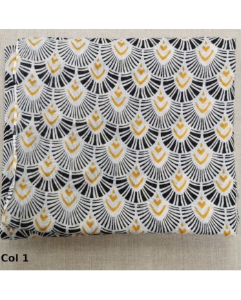 foulard 100% coton, jaune, ocre et imprimés, avec ou sans pompons
