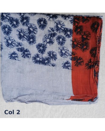 Foulard imprimé bleu jean et rouge en 100% coton, homme et femme