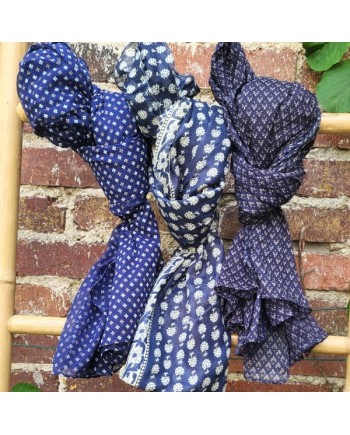 foulard 100% coton, coloris marine, avec ou sans pompons, homme, femme