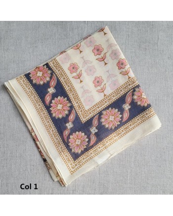 Foulard carré 100x100 en voile de coton – imprimé floral – 5 coloris