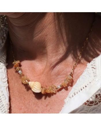 Collier coquillage perlé – Chaîne acier inoxydable ajustable | Style bord de mer