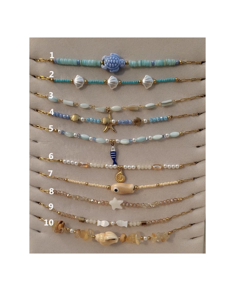 Collier coquillage perlé – Chaîne acier inoxydable ajustable | Style bord de mer