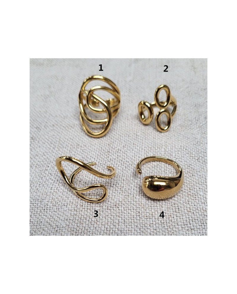 Bague large ajustable en acier inoxydable, 4 modèles élégants
