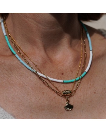 Collier perles colorées et doré vives, style surfer, taille ajustable