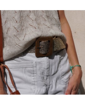Ceinture en "paille" tressée et élastiquée,couleur naturelle,ajustable