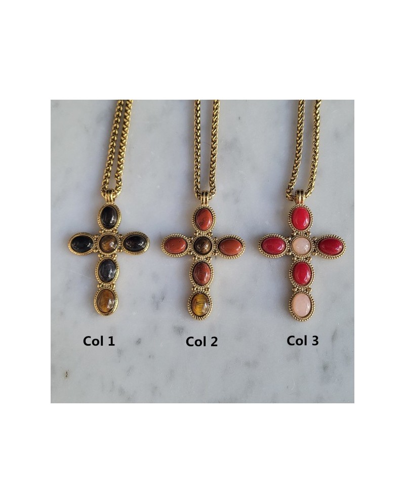 Collier long croix femme chaîne dorée