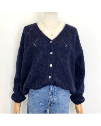 Gilet boutonné mohair bleu marine