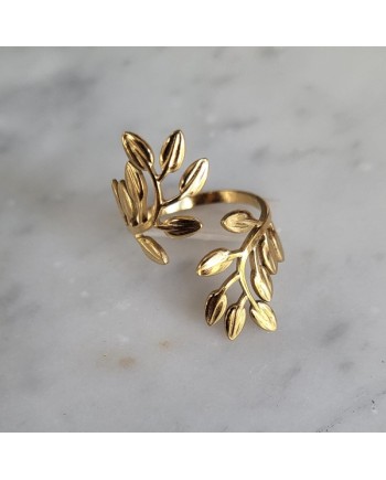 Bague feuillage dorée ajustable en acier inoxydable