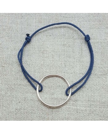 Bracelet anneau Argent 20mm sur lien coton