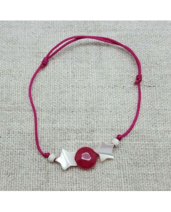 Bracelet multi étoiles en nacre sur lien fin satiné rose