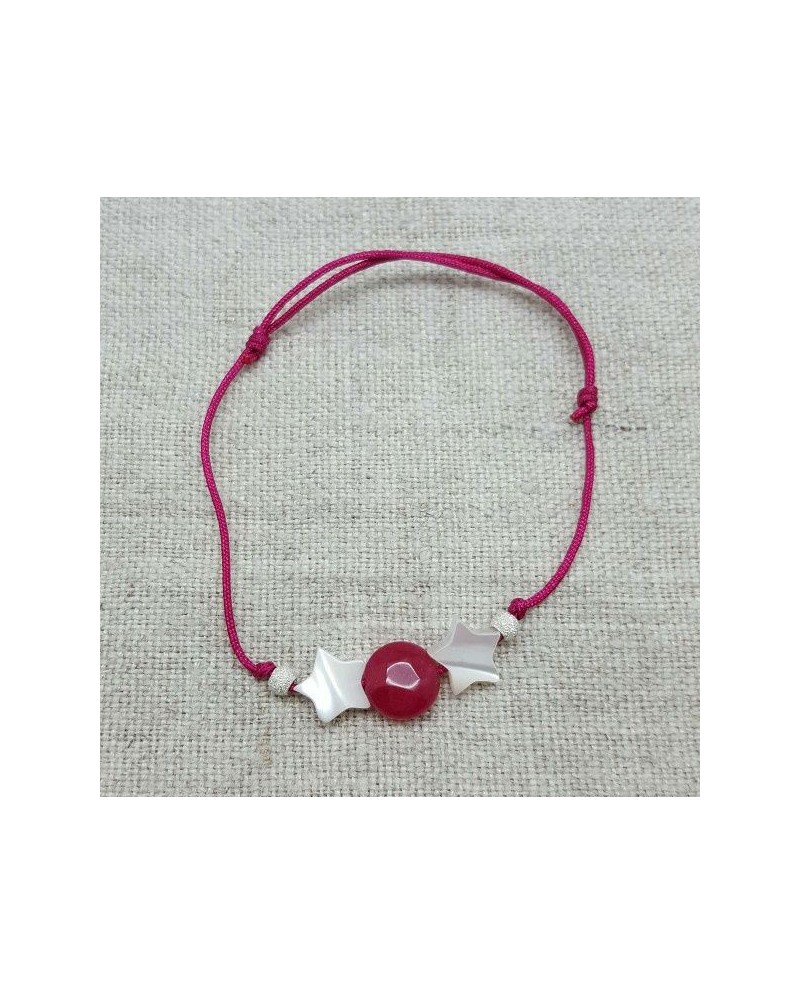 Bracelet multi étoiles en nacre sur lien fin satiné rose