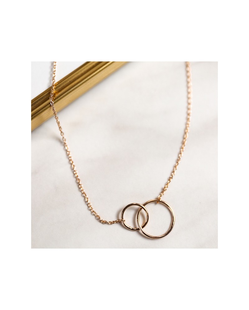 Collier deux petits anneaux sur chaine plaqué Or 42cm