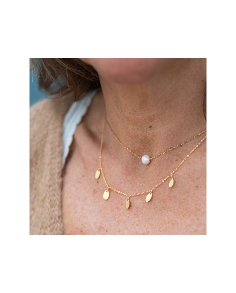 Collier  trèfle nacre  sur chaîne fine argent