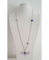 Sautoir Argenté sur chaîne fantaisie avec libellule et pierre coloris bleu vif