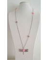 Sautoir Argenté sur chaîne fantaisie avec libellule et pierre coloris rose