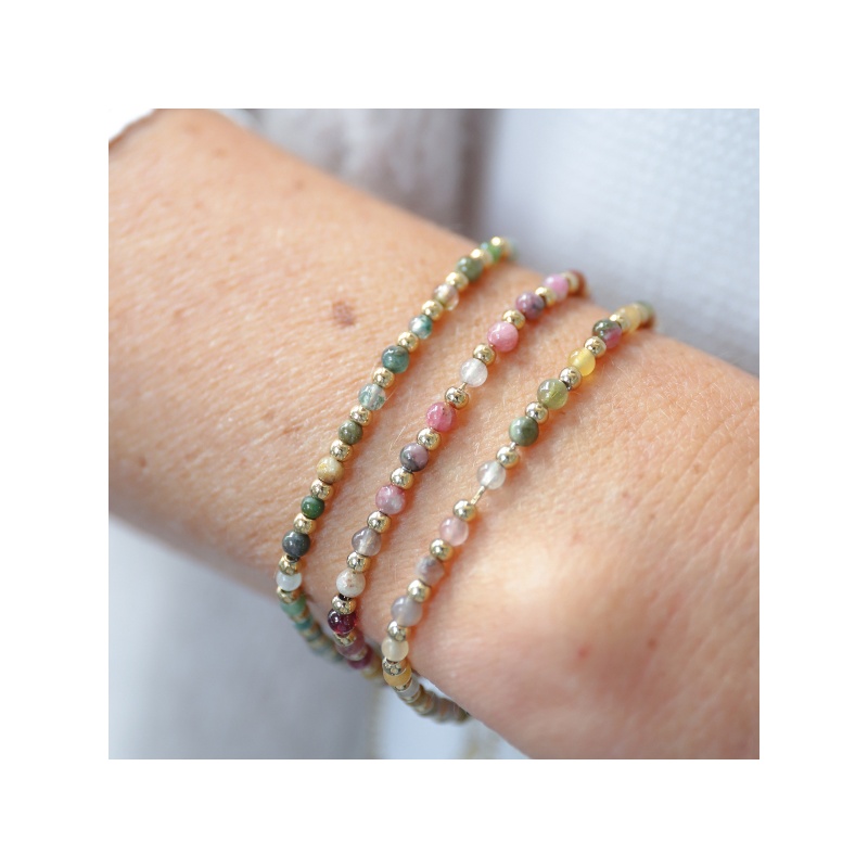 Bracelet perlé en pierre spinelle plaqué or femme - Pépite Bijoux