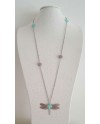 Sautoir Argenté sur chaîne fantaisie avec libellule et pierre coloris turquoise