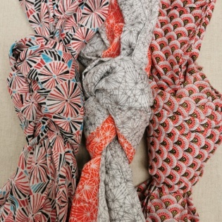 Foulard coton imprimé coloris orange et rouge